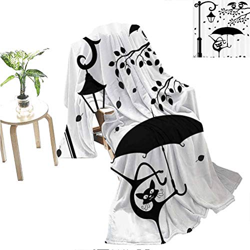 Flyerer Cat Decor brookstone nap Blanket Funny Kitty with Umbrella Dancing Under Street