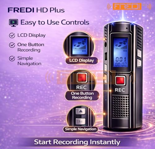 Image of FREDI HD PLUS Voice Recorder 8GB Built-in, Digital Voice Recorder for Meetings, Lectures & Students, Portable Audio Recording Device with Mic & Speaker, Long Battery, MP3 Playback