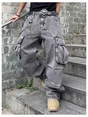 SOLY HUX Men's Cargo Jeans Casual Wide Leg Hip Hop Baggy Denim Pants Y2k Streetwear4