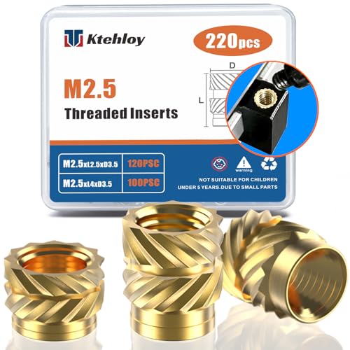 Image of 220Pcs M2.5 Threaded Inserts, M2.5 Female Thread Metric Knurled Nuts Assortment Kit, Brass Heat Set Insert for Plastic and 3D Printing Components (M2.5x2.5x3.5, M2.5x4x3.5)