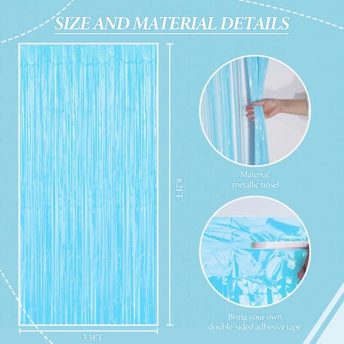 Image of DECOCKRAT 3 Pack Foil Fringe Backdrop - Pastel Blue Shiny Tinsel Curtains for Party Decoration /Photo Booth Props - 3.3x8.2 FT Metallic Foil Backdrop for Birthday, Wedding, Graduation, Christmas.
