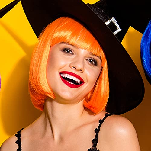 Image of PLULON Orange Short Bob Wig and Sunglass Set, Neon Short Bob Wig Sunglass Pack Costume Colorful Cosplay Wig Hairpieces for Bachelorette Neon Party Favors, Halloween Decorations