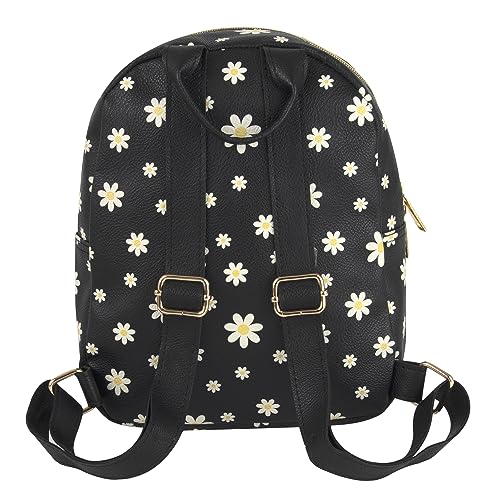 Image of Jessica Simpson Waterproof Mini Vegan Leather Backpack Purse for Women, Travel, Work (Black Daisies)