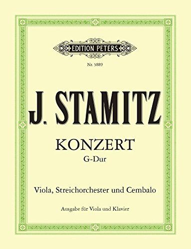 Partition classique EDITION PETERS STAMITZ JOHANN - CONCERTO IN G - VIOLA AND PIANO Alto