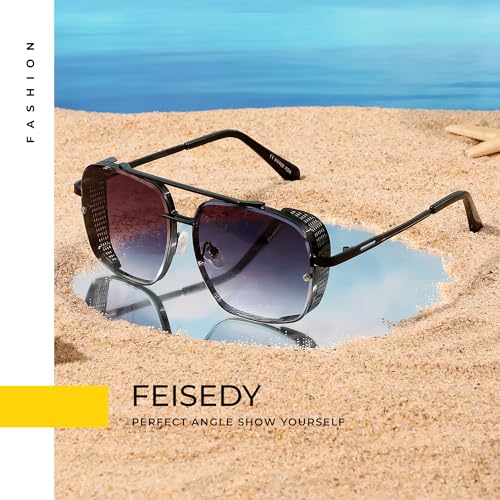 Image of FEISEDY Sunglasses Mens Women Vintage Pilot Square Trendy Metal Steampunk Fishing Driving Sun Glasses B2894