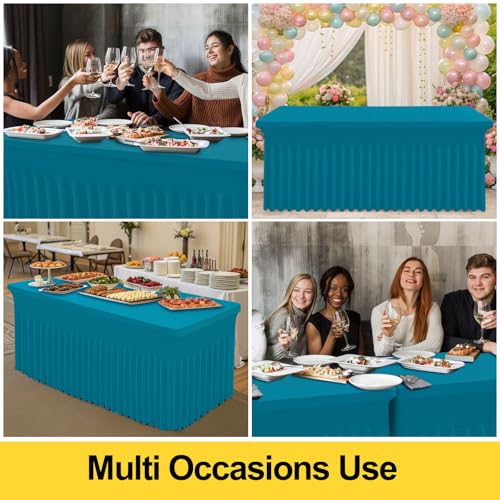 Image of Smiry Spandex Elastic Fitted Table Cloth Skirt for 5FT Rectangle Table | Stretch Washable Table Cloth, Banquet Table Cover for Wedding, Party, Indoor & Trade Shows, (Turquoise, 60Lx30Wx30H)