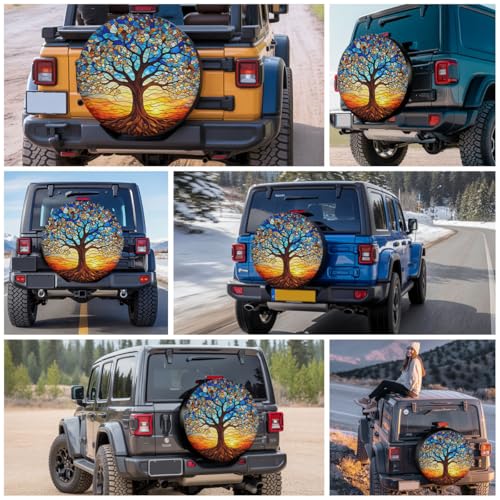 Image of GENANY Tree of Life Mosaic Spare Tire Cover for RV Trailer, Waterproof, No Camera Hole, Size 14 Fits 24-26 Inch