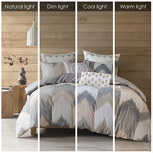 Image of Ink+Ivy Alpine Duvet Cover Full /Queen Size - Blush, Grey, Ivory , Pieced Chevron Duvet Cover Set - 3 Piece - 100% Cotton Light Weight Bed Comforter Covers