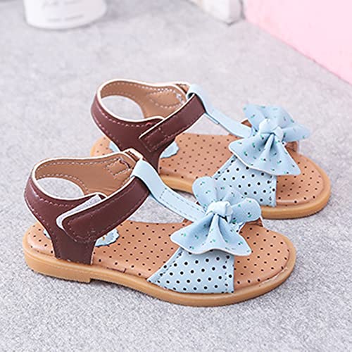 Toddler Girl Sandals Children Shoes Fashion Flat Bottom Bow Princess Sandals Soft Bottom Fashion Sandals (Blue, 9.5 Toddler)3