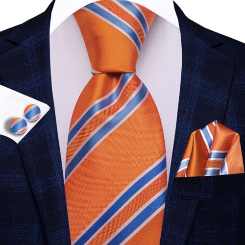 Image of Dubulle Mens Tie Set Solid Paisley Silk Striped Necktie for Men with Cufflinks Tie and Pocket Square