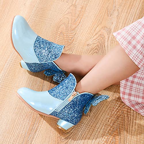 Girls Boys Fashion Ankle Boots Bowknot Side Zipper Low Heel Platform Outdoor Booties Dress Walking Boots Shoes (Blue, 11.5-12 Years Big Kids)2