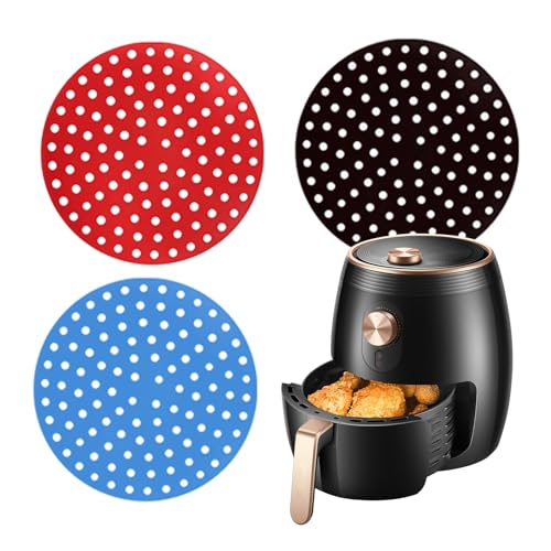 Air Fryer Silicone Liners,3 Pack Reusable Food-Grade Silicone Mat, Non-stick Heat Resistant Air Fryer Accessories (S-Rotundity)
