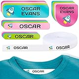 155 Namensschilder für Kleidung und Schulsachen: 55 Namensaufkleber für Kinder + 100 Bügeletiketten mit namen für Kindergarten und Schule. Etiketten von Schulmaterial, Tupern, Büchern, Bleistiften.