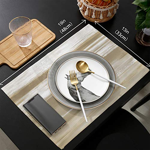 Libaoge Farmhouse Placemats With Burlap Table Runner 70 Inches Long Abstract Khaki Browntexture Heat-Resistant Table Mats Set Of 6 For Kitchen Dining Table Wedding Party Holiday Dinner #TOP5