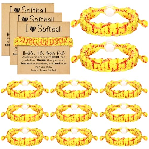 12 Pcs Softball Bracelet Gifts Adjustable Braided Bracelet Softball Party Favors Inspirational Sport Accessories Gifts for Teams Player Women Birthday Sport Theme