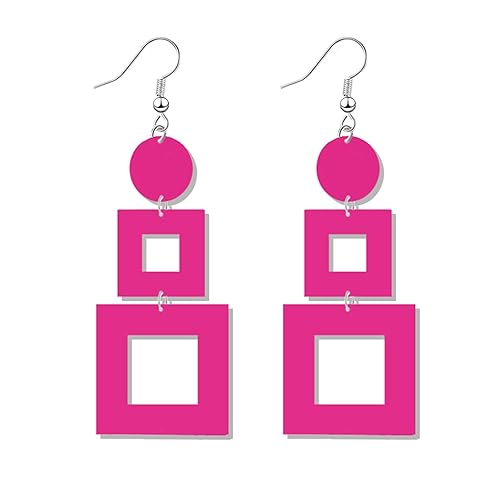 RLHRNDE Vintage Acrylic Earrings for Women Girls Minimalist Multicolor Lightweight Geometric Round Square Hollow Drop Dangle 1980s Neon Earrings
