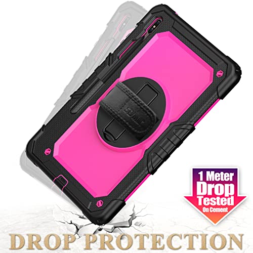 Image of SEYMAC stock Case for Samsung Galaxy Tab S8 Plus /S7 FE /S7 Plus 12.4 inch Tablet Case with Screen Protector, Pencil Holder, 360 Rotating Hand Strap & Stand, Drop-Proof, Rose /Black