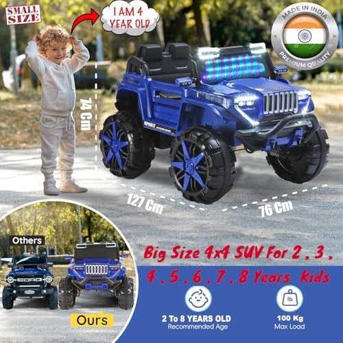 Image of Driving EV Cars for 1, 2, 3, 4, 5, 6 Years | Remote + Steering + Mobile App Control | Kids Jeeps (Thar Jumbo Size Jeep [1-8 Year Kids], Royal Blue)