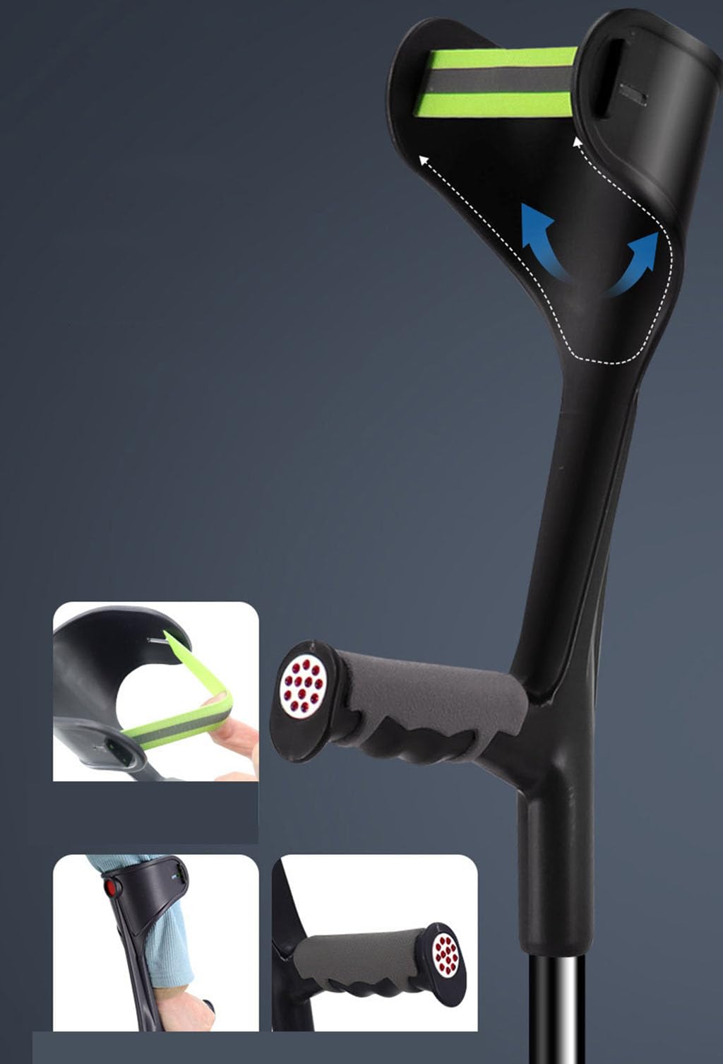 Muletas plegables para antebrazo, altura ajustable, diseño ergonómico para mayor movilidad y comodidad, sistema de puño cerrado, soporte ortopédico ligero