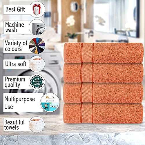 Luxury Bath Towels| 100% Cotton| Ultra Soft, Plush, Thick, Fluffy, Highly Absorbent, Quick Dry| Home, Gym, Pool, Hotel, Shower | Large Towel Set For Bathroom| Set Of 4| 27 X 54| Coral / Orange #TOP4