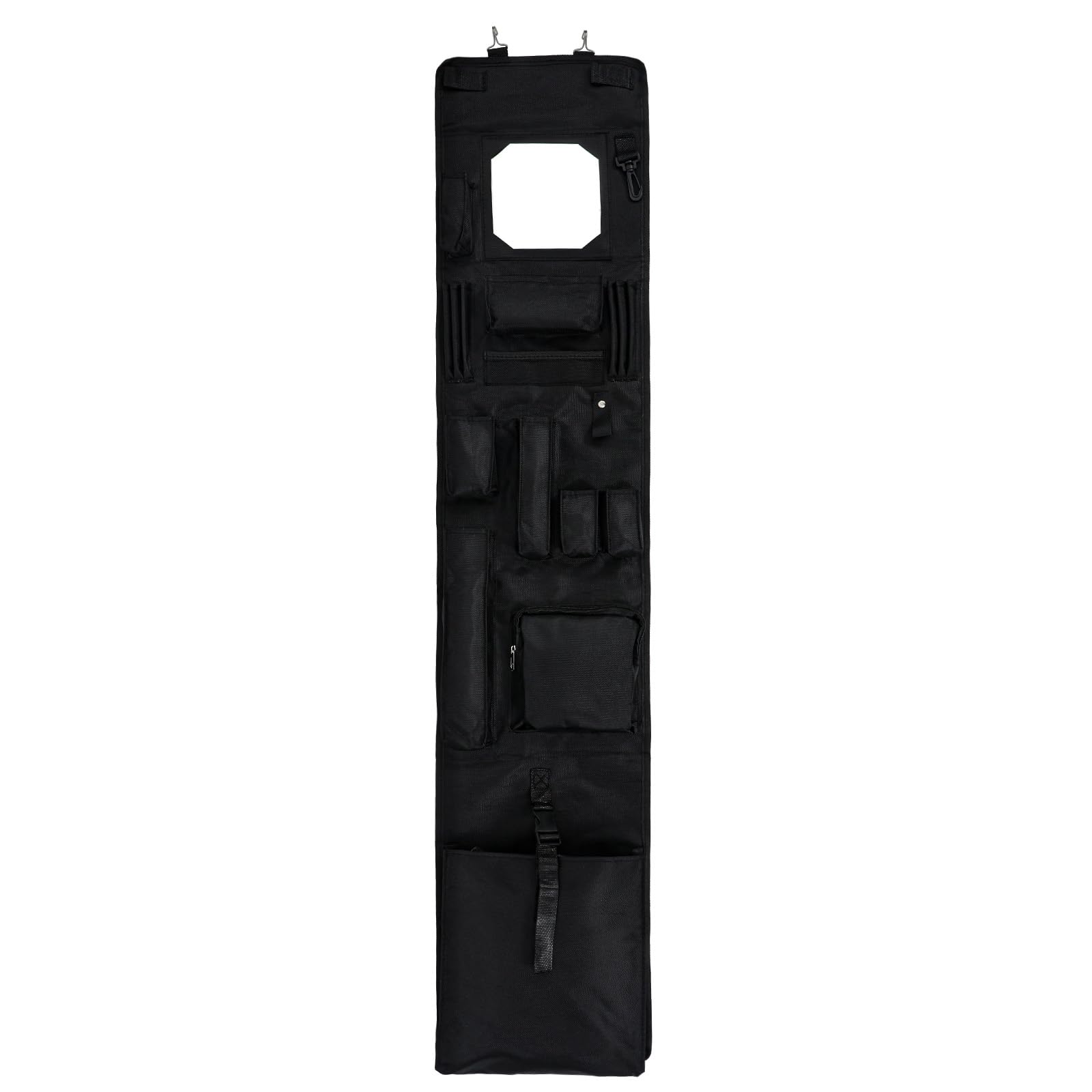 Police Style Hanging Locker Organizer 52 x 11 Inches Hanging Closet Shelf Waterproof 600d Oxford Cloth Door Organizer with Acrylic Soft Mirror for Police Security Law Enforcement (Black)