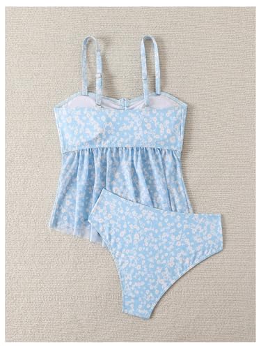 WDIRARA Women's Floral Tankini Set Drawstring Ruffle Swimsuit Two Piece Bathing Suit2