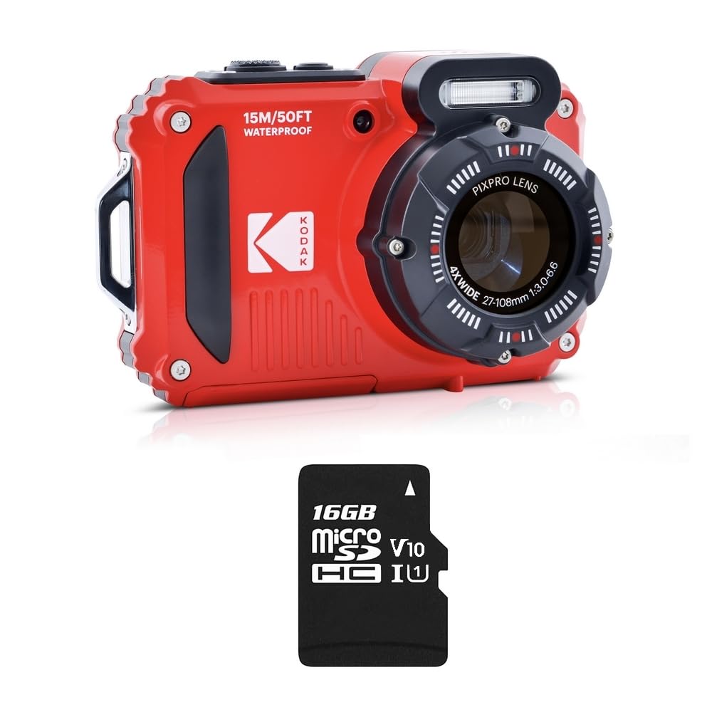 KODAK Pixpro Pack WPZ2 + 1 Scheda SD, Fotocamera Digitale Compatta 16M Pixel, Impermeabile fino a 15m, Antiurto, Video 720p, Schermo LCD 2,7 - Batteria Li-ION - Rosso