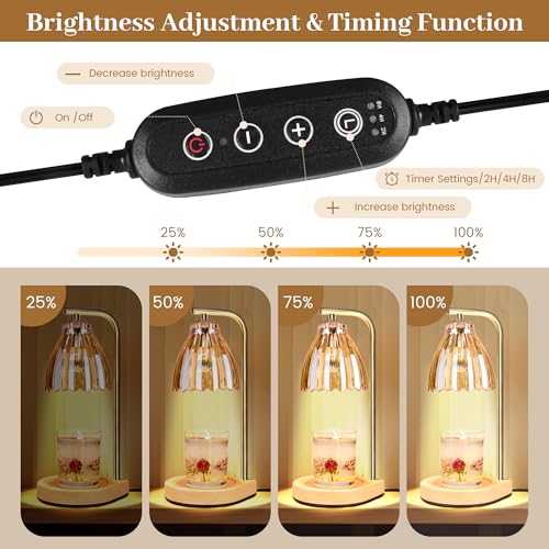 Image of Electric Candle Warmer with Timer,Candle Light Warmer with 2 /4 /8H Timer, Electric Candle Lamp with 2 Bulbs,Dimmable Wax Melting Lamp for Home Decor jar Candles House Warming Gifts New Home Bedroom