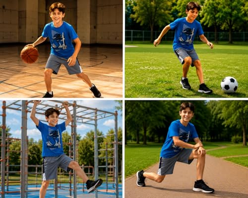 Image of Pro Athlete Active Boys Short Sets - 3 Piece Performance Short Sleeve T-Shirt and Dry Fit Shorts - Boys Athletic Sets (8-16)