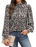 WIHOLL Blouses for Women Dressy Casual Long Sleeve Shirts for Women Business Casual Tops Mock Neck Womens Fall Fashion 2025 Clothes Teacher Outfits Plus Size Boho Tops Floral Print 2XL