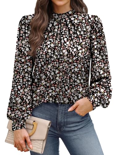 WIHOLL Blouses for Women Dressy Casual Long Sleeve Shirts for Women Business Casual Tops Mock Neck Womens Fall Fashion 2025 Work Clothes Teacher Outfits Clothing Boho Tops Floral Print M