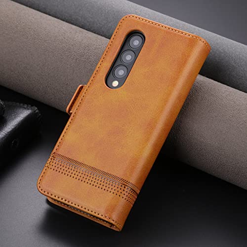 Étui Samsung Galaxy Z Fold 3 protection cuir rabat adsorption magnétique jaune