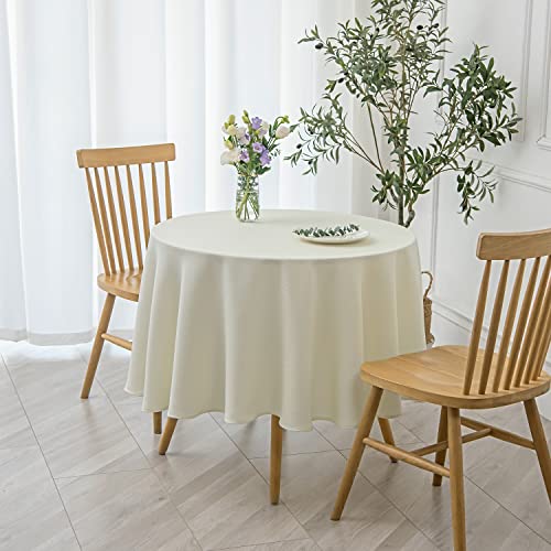 Image of maxmill Round Textured Tablecloth Spill-Proof Wrinkle Free Soft Jacquard Table Cloth for Circular Table Cover, for Dining Room Buffet Banquet Parties Holiday Dinner, 70 Inch Ivory