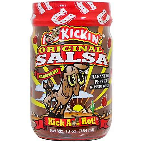 Kickin' Original Hot Spicy Salsa - 13 Oz. - Premium Gourmet Spicy Hot Habanero Salsa For Tortilla Chips, Veggies, And Breakfast Burritos – Warning - Try If You Dare! #TOP8