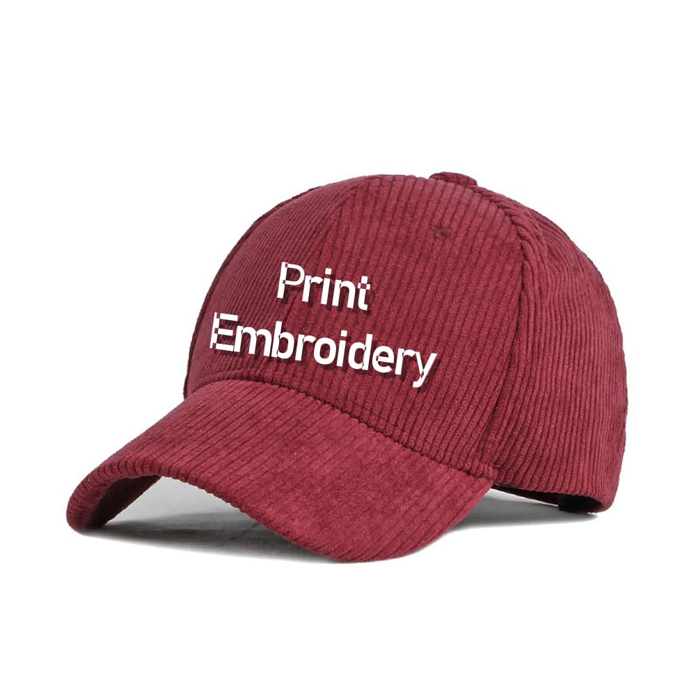 Custom Corduroy Baseball Cap Embroidered Personalized Text Cotton Dad Hats for Men and Women Hat (Ironprint, WineRed)