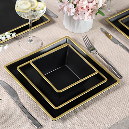 Melamine Square Dinnerware Sets-12 Piece Melamine Plates And Bowls Service For 4， Lightweight Square Dinner Plates, Side Plates, Cereal Bowls Set #TOP3