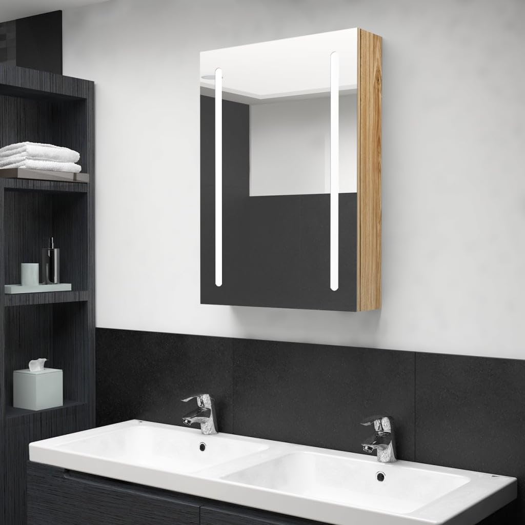 vidaXL Szafka łazienkowa z lustrem i LED, kolor dębu, 50x13x70 cm