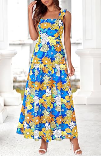 Image of BTFBM Dresses for Women Summer 2026 Formal Sleeveless Smocked Floral Long Wedding Guest Dress Party Spring
