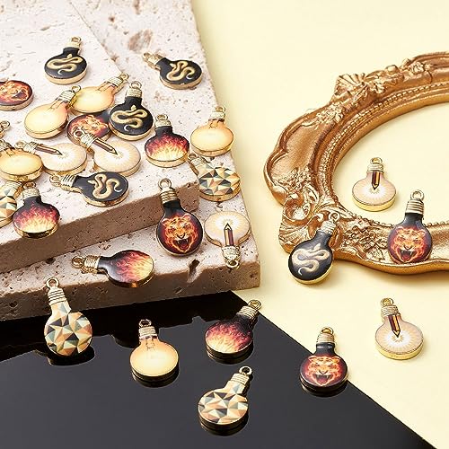 Stiesy 30Pcs 6 Styles Enamel Light Bulb Charms Pendants Tiger Fire Snake Patterns Printed Bulb Dangle Charms for Jewellry Making DIY Crafts - Image 4