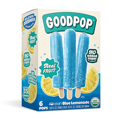 GOODPOP - 4ocean Organic Blue Lemonade Ice Pops - Fruit Juice, No Artifical Dyes or Flavors, No Added Sugar, 6 Count