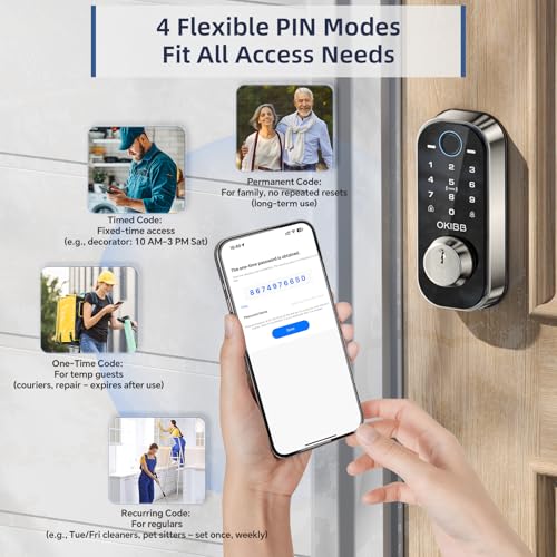 Fingerprint Door Lock for Front Door Built-in Wi-Fi OKIBB, Smart Keyless Entry Door Lock with APP Touchscreen Keypad Deadbolt, Emergency Power Port, One-Touch, IP54 Weatherproof, BHMA Grade 3 by OKIBB - Image 5