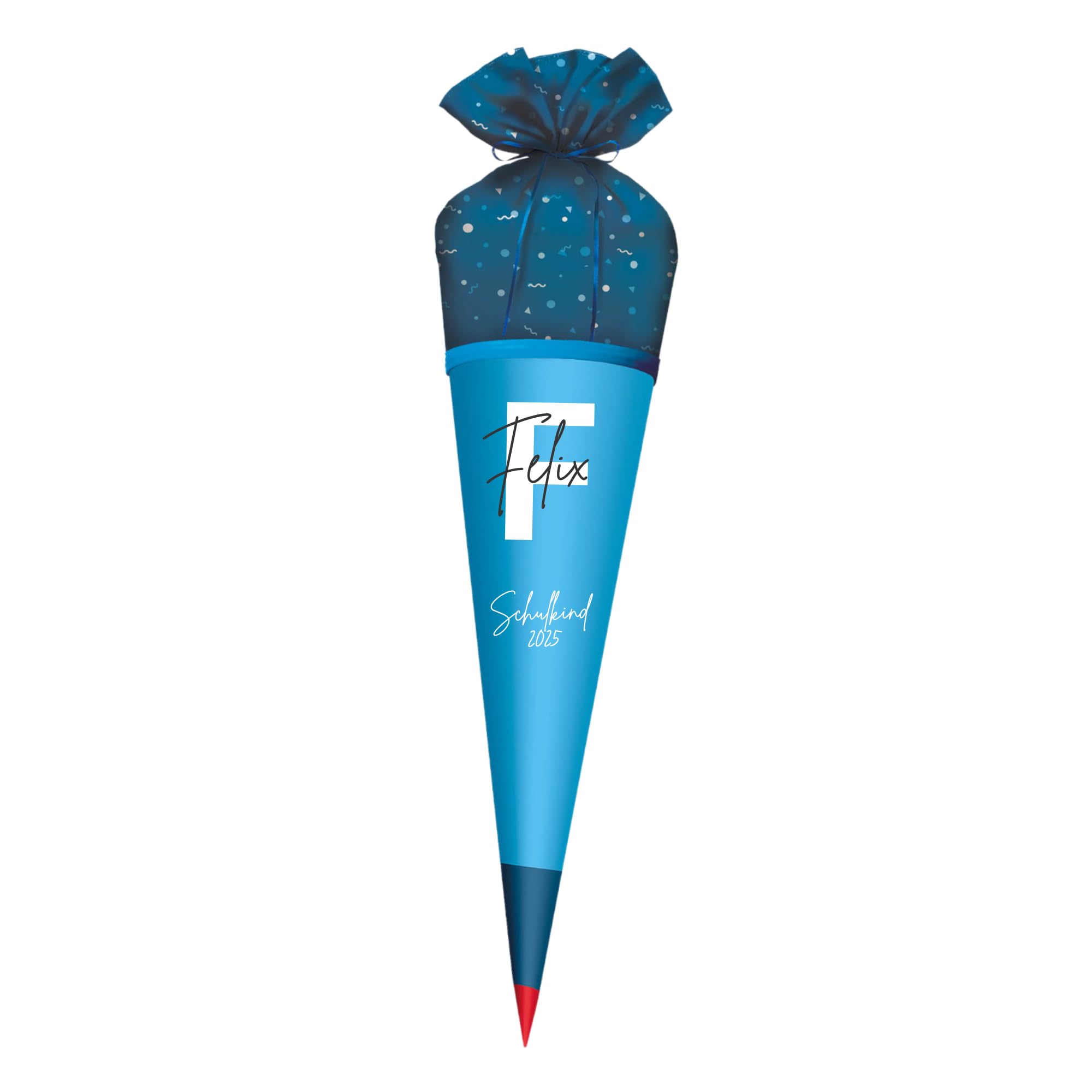 Generisch Personalisierte Schultüte aus Stoff mit Name Zuckertüte für Mädchen und Jungen – Initialien – Einschulung 2026 – Schultüte personalisiert (Blau)