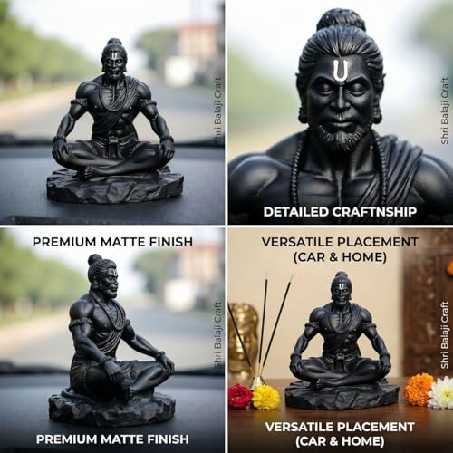 Image of Black Hanuman Idol for Car Dashboard | Bajrangbali Murti for Home Temple & Office Decor | Spiritual Protection & Good Luck Showpiece