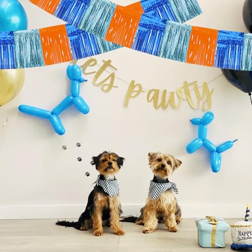 Image of BEISHIDA 3 Packs Metallic Foil Fringe Garland Orange Bue Wall Hanging Tinsel Fringe Banners for Car Floats Birthday Party Decoration Baby Shower Backdrops Dog Theme Party Supplies(30 Feet)