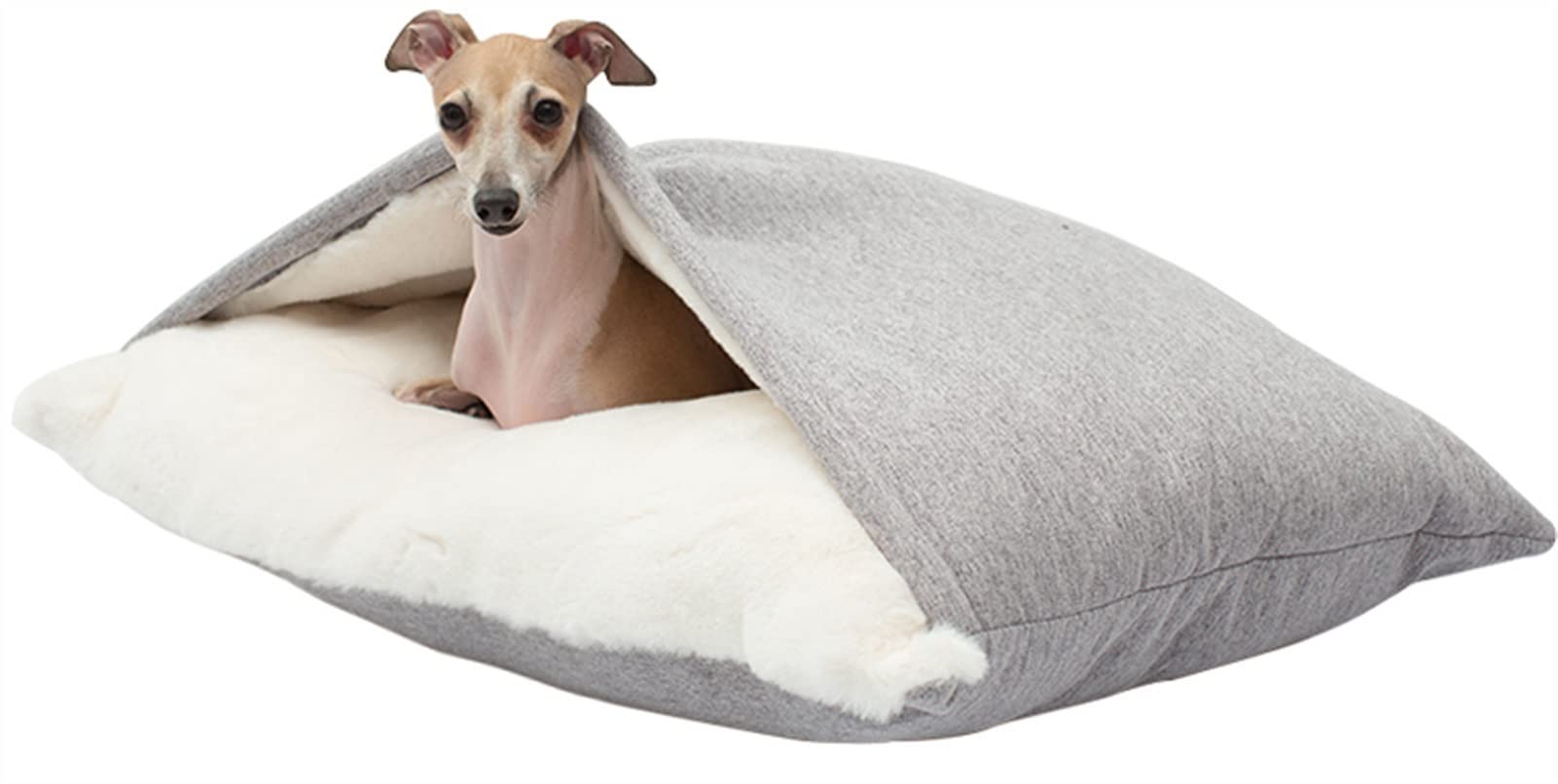 DHGTEP Dog Cave Bed Calming Square Sleeping Bag, Winter Warm Plush Burrowing Cave Hooded Cat Bed with Removable Cover for Small Medium Pet (Color : Grey, Size : 100x75x30cm)
