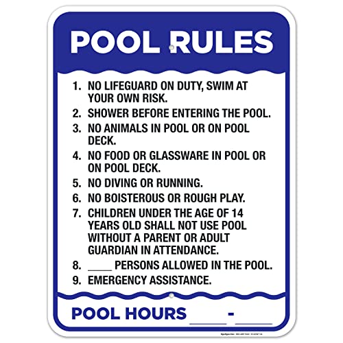 Pool Rules Sign, 18x24 Inches, Rust Free .063 Aluminum, Fade Resistant, Made in USA by Sigo Signs