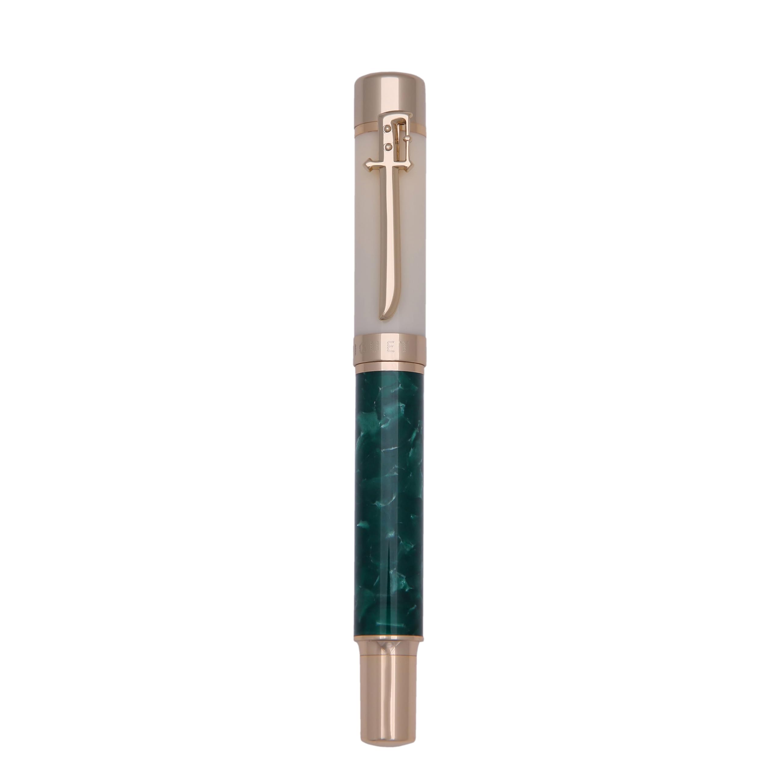 Piguet Genève – Pluma estilográfica 2en 1 de lujo y ergonómico – Serie Al-Ardah – Punta alemana Bock Mediana, borde dorado, tinta azul, caja de regalo con recarga universal y convertidor recargable