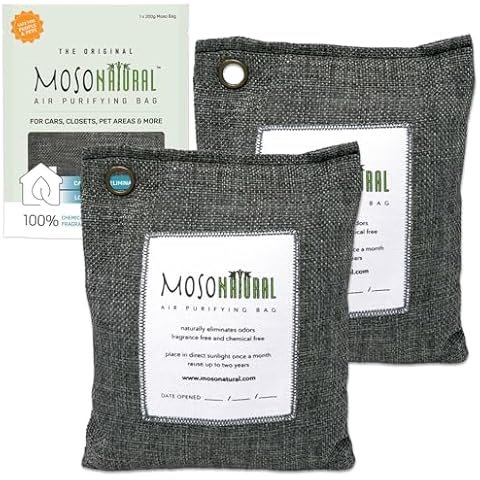 Moso Natural Air Purifying Bag 200g (2 Pack) Bamboo Charcoal Odor Absorber for Home & Car | Closet Odor Eliminator, Small Room Deodorizer & Car Air Freshener | Long Lasting Charcoal Bags Cover 90sqft Cover