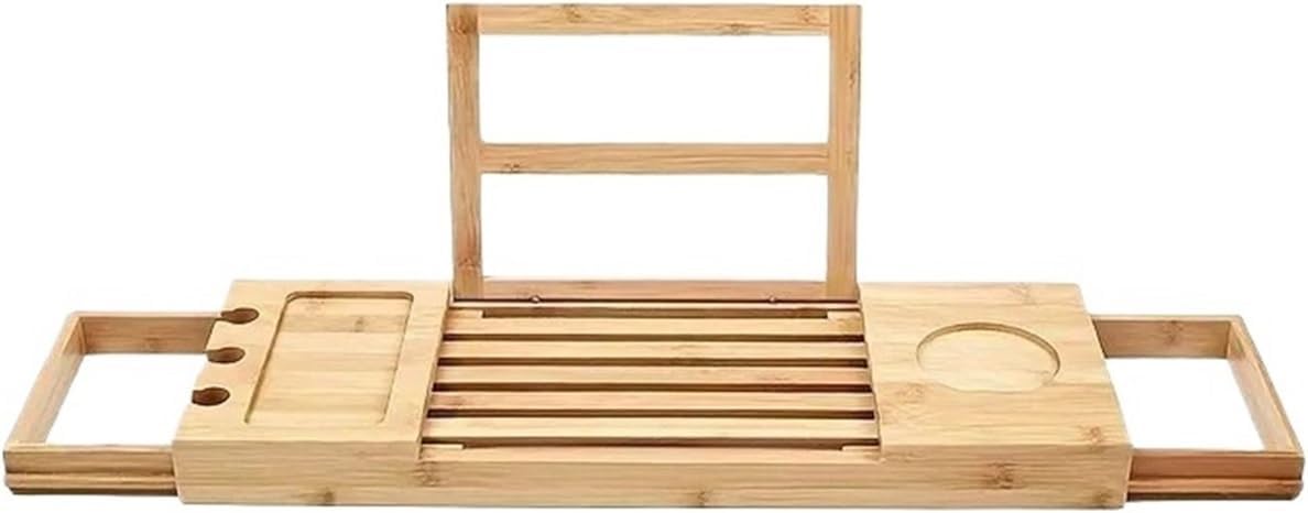 Multifunctional Bamboo Bath Tub Tray Adjustable Shower Shelf Bathroom Organizer with Design for Storage
