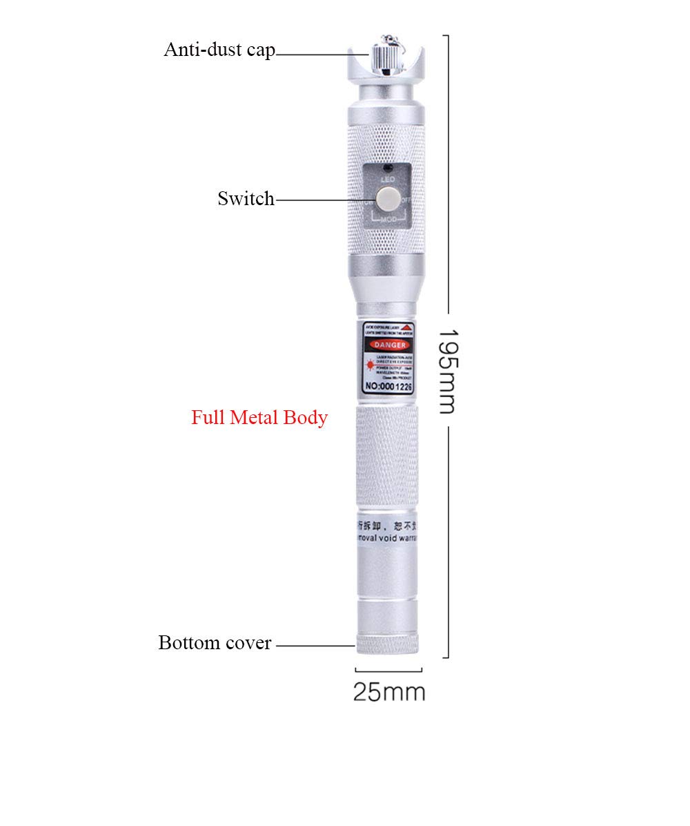 CGOLDENWALL Localizador de fallas visual Full Metal Luz roja Pen Cable Fibra Óptica Tester FC/SC/ST (20mw)